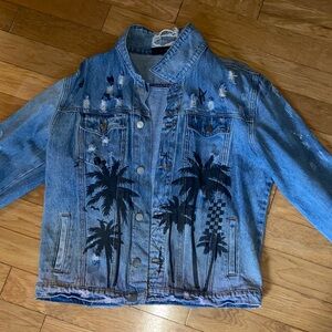 Amiri Denim Jacket with Palm Tree Design